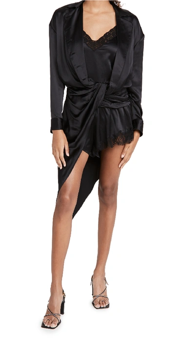 Shop Alexander Wang Draped Pj Slip Dress Hybrid With Lace In Black