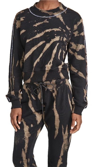 Shop Pam & Gela Crop Rhinestone Sweatshirt In Black/grey