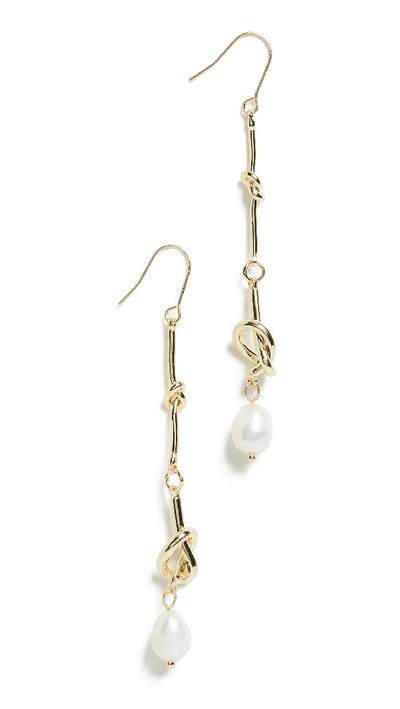 Shop Jules Smith Pearl Dangle Knot Earrings In Gold