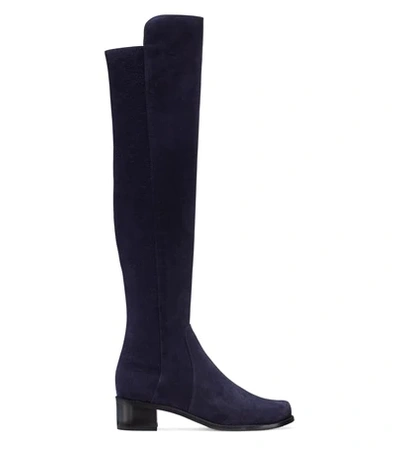 Shop Stuart Weitzman Reserve In Navy Blue Suede With Stretch Elastic