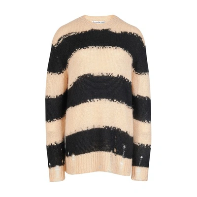 Shop Acne Studios Distressed Striped Sweater In Black/warm Beige