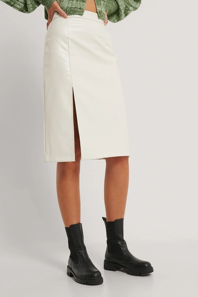 Shop Emilie Malou X Na-kd Side Slit Pu Skirt Offwhite In Off White