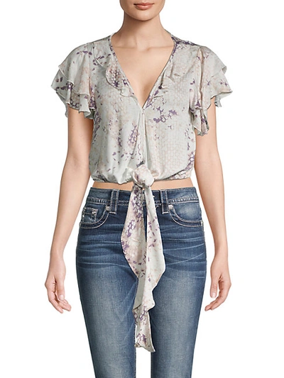 Shop Vintage Havana Women's Printed Flutter-sleeve Blouson Crop Top In Two Tone Snake