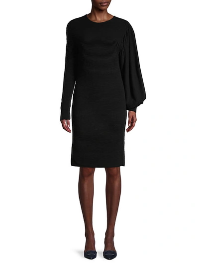 Shop Akris Textured Bishop Long Sleeves Dress In Black