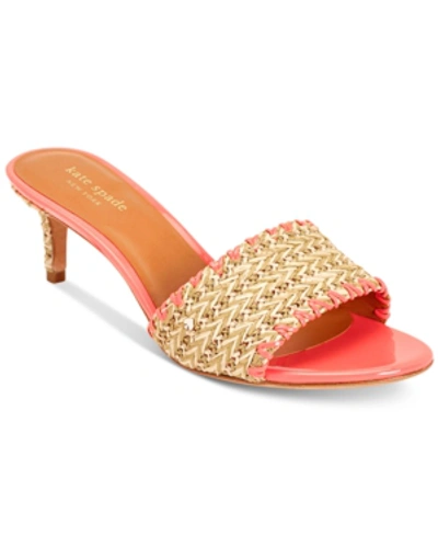 Shop Kate Spade Seberg Raffia Mules In Natural/vibrant Coral