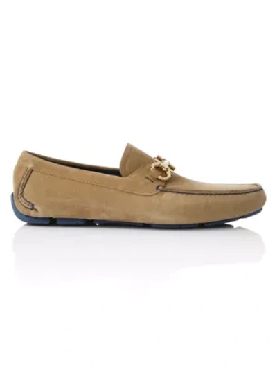 Shop Ferragamo Parigi Pop Suede Drivers In Dune