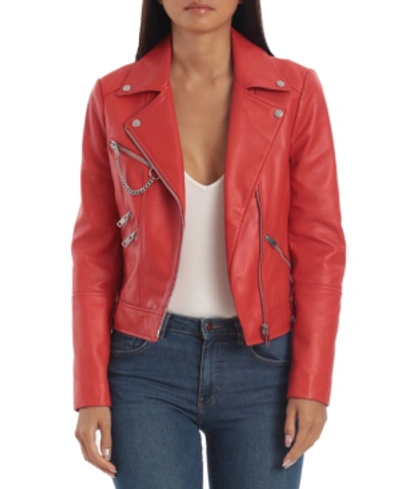 Shop Avec Les Filles Leather Hardware-trimmed Moto Jacket In Red