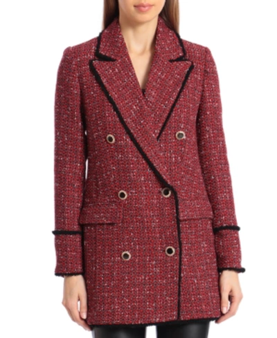 Shop Avec Les Filles Double-breasted Tweed Jacket In Red Multi