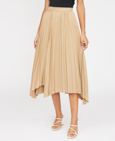 Shop Lucy Paris Avery Pleated Asymmetrical-hem Skirt In Tan