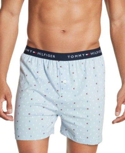 Shop Tommy Hilfiger Men's Printed Cotton Boxers In Blue Crystal