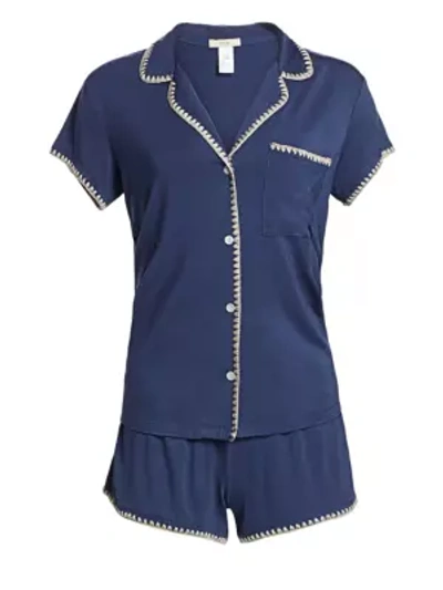 Shop Eberjey Frida 2-piece Whip Stitch Pajama Set In Crown Blue