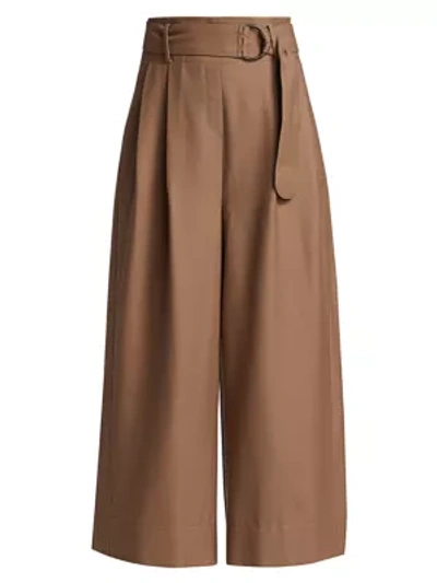 Shop Akris Punto Fiorella Flannel Wool Belted Wide-leg Trousers In Tatami