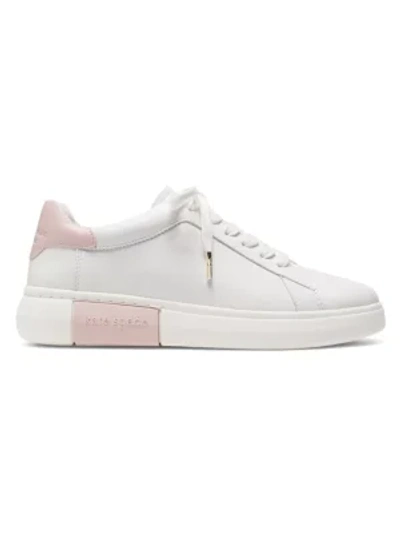 Shop Kate Spade Lift Leather Sneakers In Optic White/tutu Pink