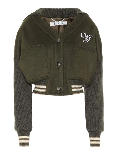 Shop Off-white Military Green Cropped Bomber Jacket