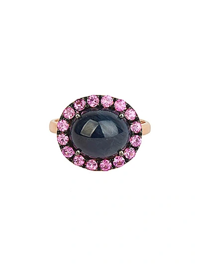 Shop Rosa De La Cruz Oval Cabochon Iolite And Pink Sapphire Ring In Gold