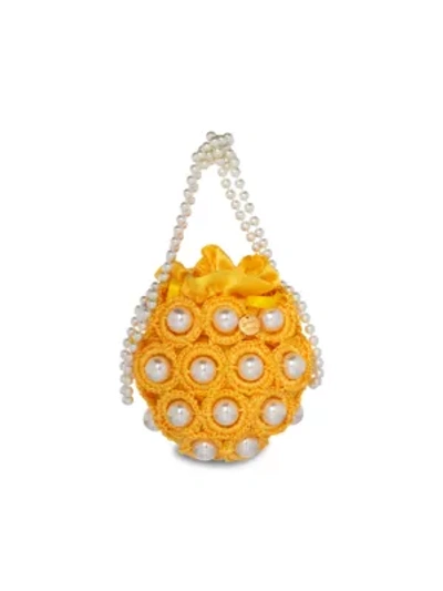 Shop Alameda Turquesa Mini Hana Faux Pearl Woven Top Handle Bag In Yellow