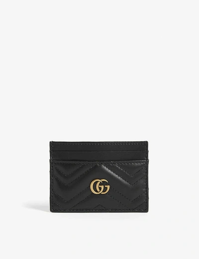 Shop Gucci Black Ladies Black Leather Chevron Nero Gg Marmont Card Holder