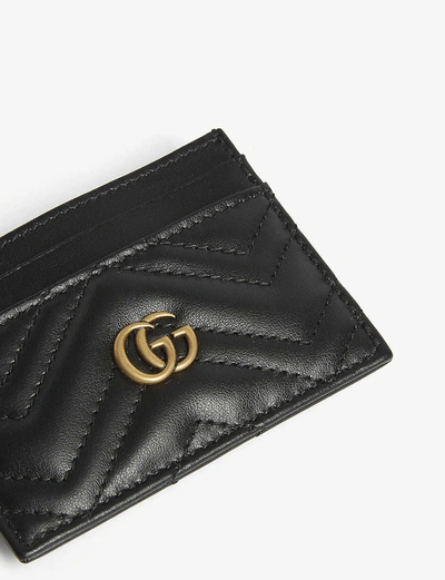 Shop Gucci Black Ladies Black Leather Chevron Nero Gg Marmont Card Holder