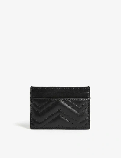 Shop Gucci Black Ladies Black Leather Chevron Nero Gg Marmont Card Holder