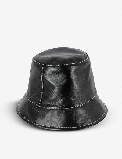 Shop Maison Michel Souna Faux-leather Bucket Hat In Shiny+leather+black