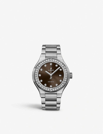 Shop Hublot 568.nx.897m.nx.1204 Classic Fusion Diamond And Titanium Watch In Silver