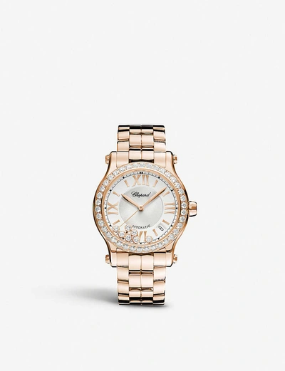 Shop Chopard Happy Sport Medium Rose-gold And Diamond Watch In Rose Gold