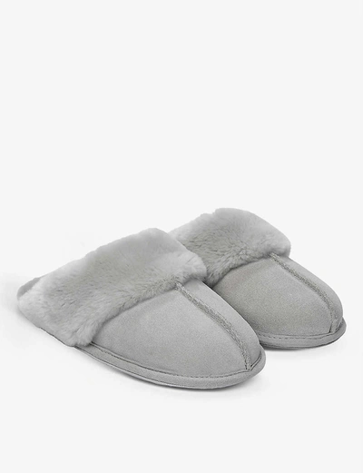 Shop The White Company Suede Faux Fur-lined Mule Slippers In Pale Grey