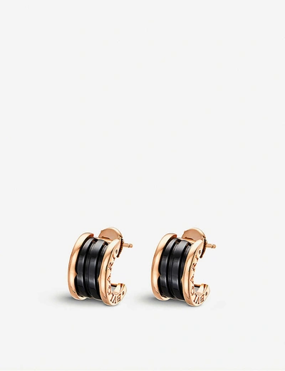 Shop Bvlgari Womens B.zero1 18kt Pink-gold Earrings With Black Ceramic In Gold / Black