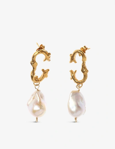 Shop Alighieri The Poet's Muse 24ct Gold-plated Bronze And Freshwater Pearl Drop Earrings