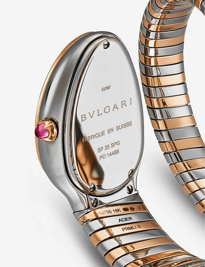 Shop Bvlgari Serpenti Tubogas 18ct Pink-gold, Stainless Steel And Diamond Watch