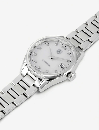 Shop Tag Heuer War1314.ba0773 Carrera Stainless Steel And Mother-of-pearl Watch, Women's In Silver