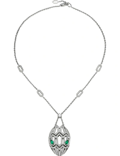 Shop Bvlgari Serpenti Seduttori 18ct White-gold, Emerald And Diamond Necklace