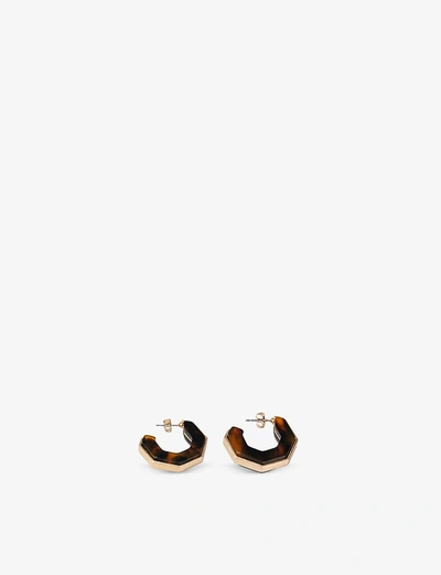 Shop The White Company Gold-plated Brass And Resin Tortoise-shell Hexagonal Earrings In Chocolate