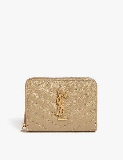 Shop Saint Laurent Monogram Leather Zip-around Wallet In Gold