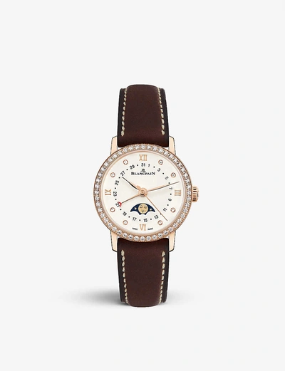 Shop Blancpain 6106298755a 18ct Rose-gold, Diamond And Leather Watch