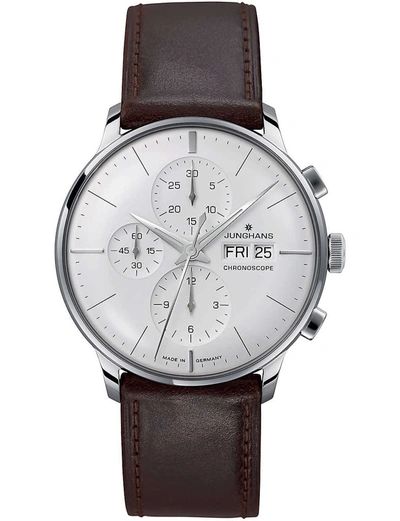 Shop Junghans Men's Silver 027/4120.01 Meister Chronoscope Stainless Steel And Leather Watch