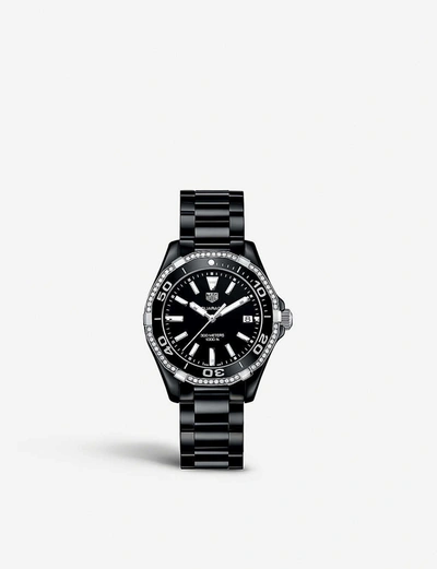 Shop Tag Heuer Way1395. Bh0716 Aquaracer Diamond And Ceramic Watch In Black