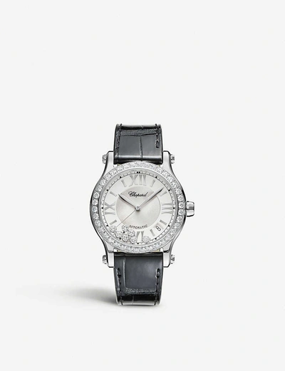 Chopard 278559-3003 Happy Sport Medium Automatic Stainless Steel, Diamond And Alligator-embossed Leather Wat