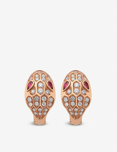 Shop Bvlgari Serpenti Seduttori 18kt Pink-gold, Rubellite And Diamond Earrings