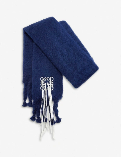 Shop Loewe Stitches Mohair Scarf In Navy/white