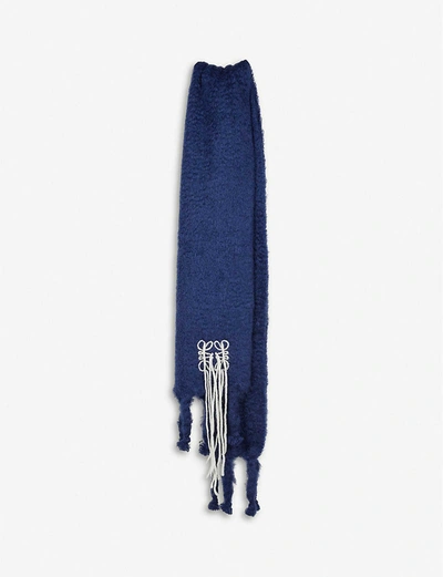 Shop Loewe Stitches Mohair Scarf In Navy/white