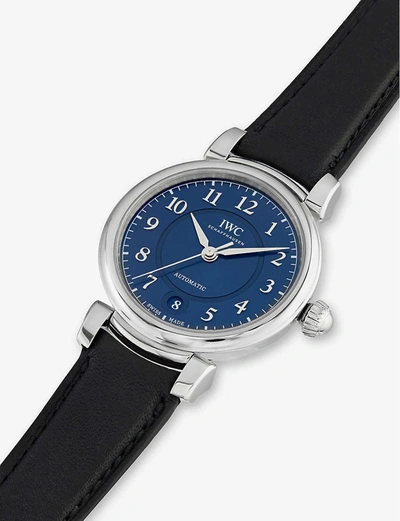Shop Iwc Schaffhausen Iw458312 Da Vinci Automatic 36 Stainless Steel And Leather Watch In Silver / Blue