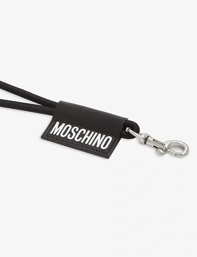 Shop Moschino Logo Tab Leather Lanyard In Black Black