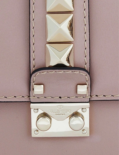 Shop Valentino Lock Studded Medium Leather Shoulder Bag In Poudre