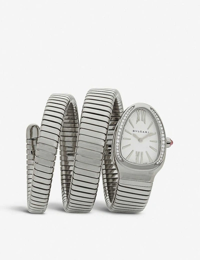 Shop Bvlgari Womens Serpenti Tubogas Stainless Steel And Diamond Watch