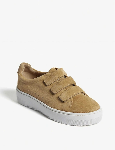 Shop Sandro Suede Strap Trainers In Sand