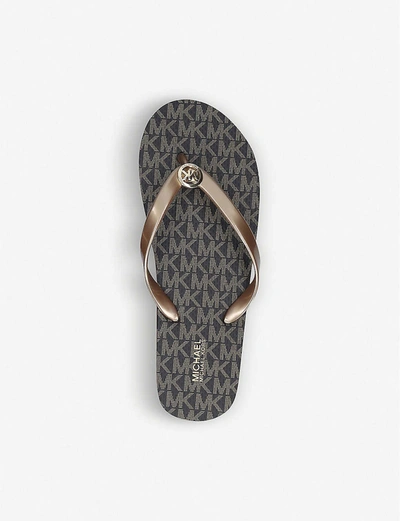 Shop Michael Michael Kors Logo-print Rubber Flip-flops In Brown