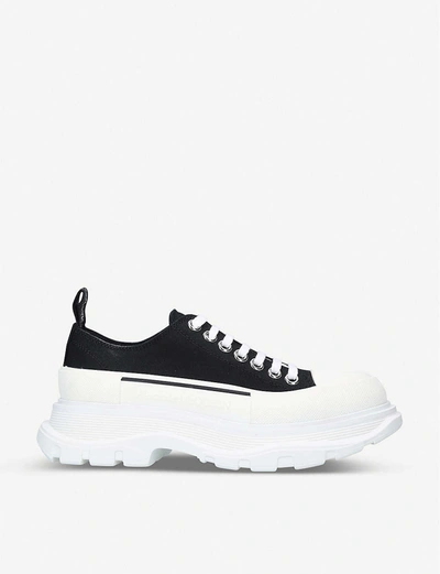 Shop Alexander Mcqueen Womens Women's Tread Slick Lace-up Cotton-canvas Trainers In Black