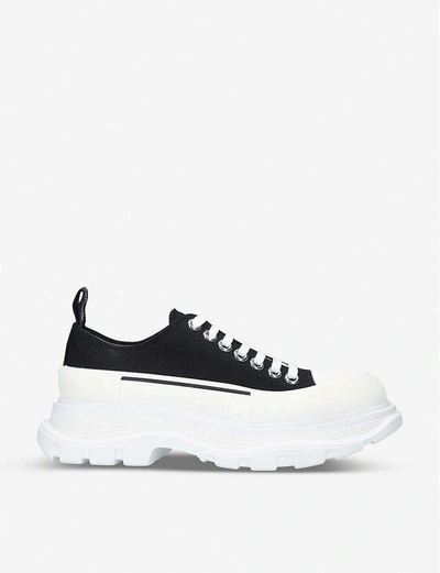 Shop Alexander Mcqueen 170 Women's Blk/white Women's Tread Slick Lace-up Cotton-canvas Trainers In Black