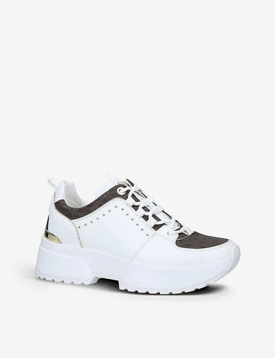 Shop Michael Michael Kors Cosmo Panelled Leather And Canvas Trainers In White/oth